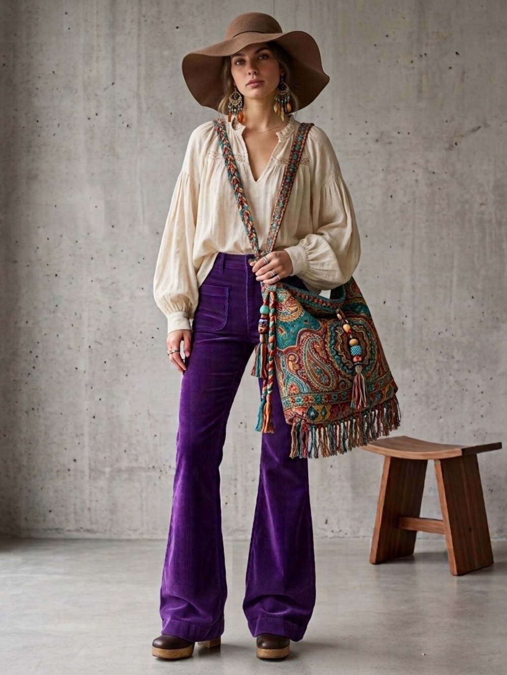 NWT Hammies Purple Corduroy Bell Bottom Retro Pants Sz 28 Hippie Boho Fall
